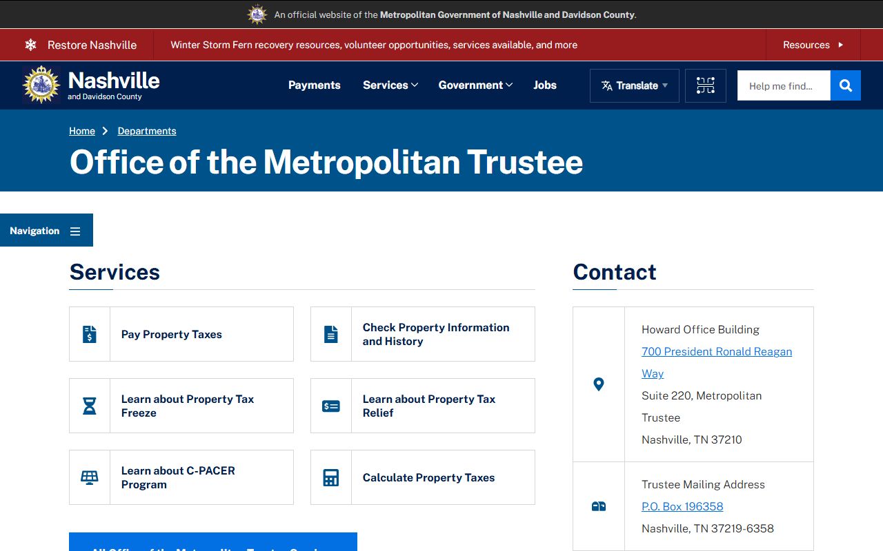 Nashville Property Tax Records trustee page