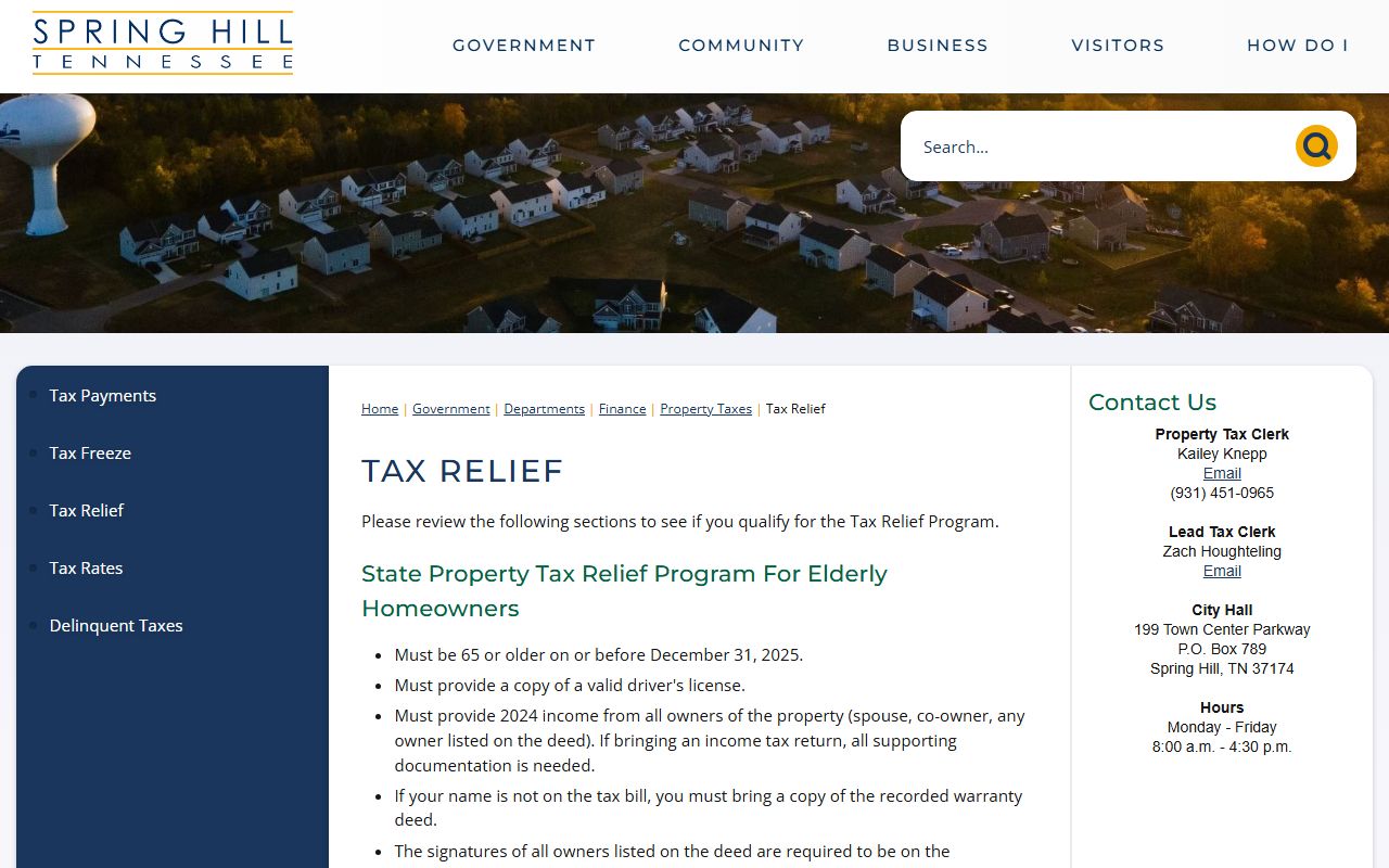 Spring Hill Property Tax Records tax relief page