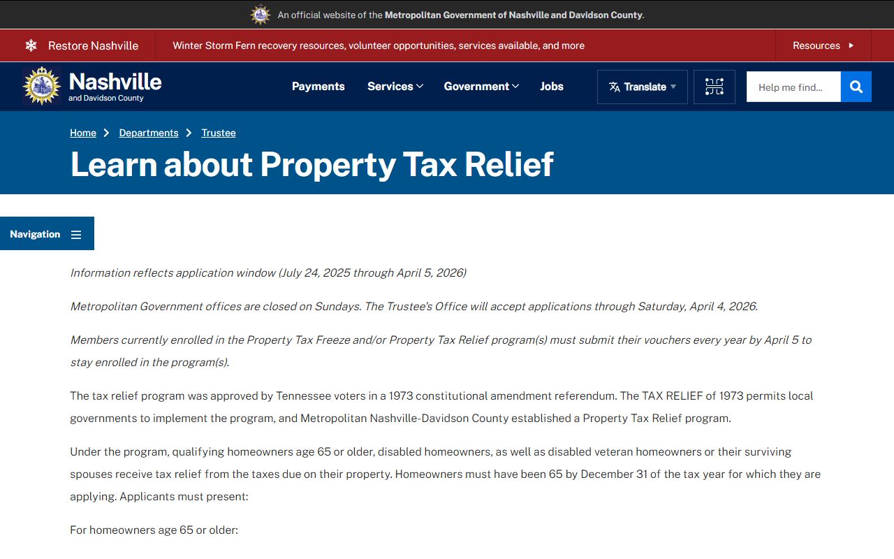 Davidson County Property Tax Records tax relief page