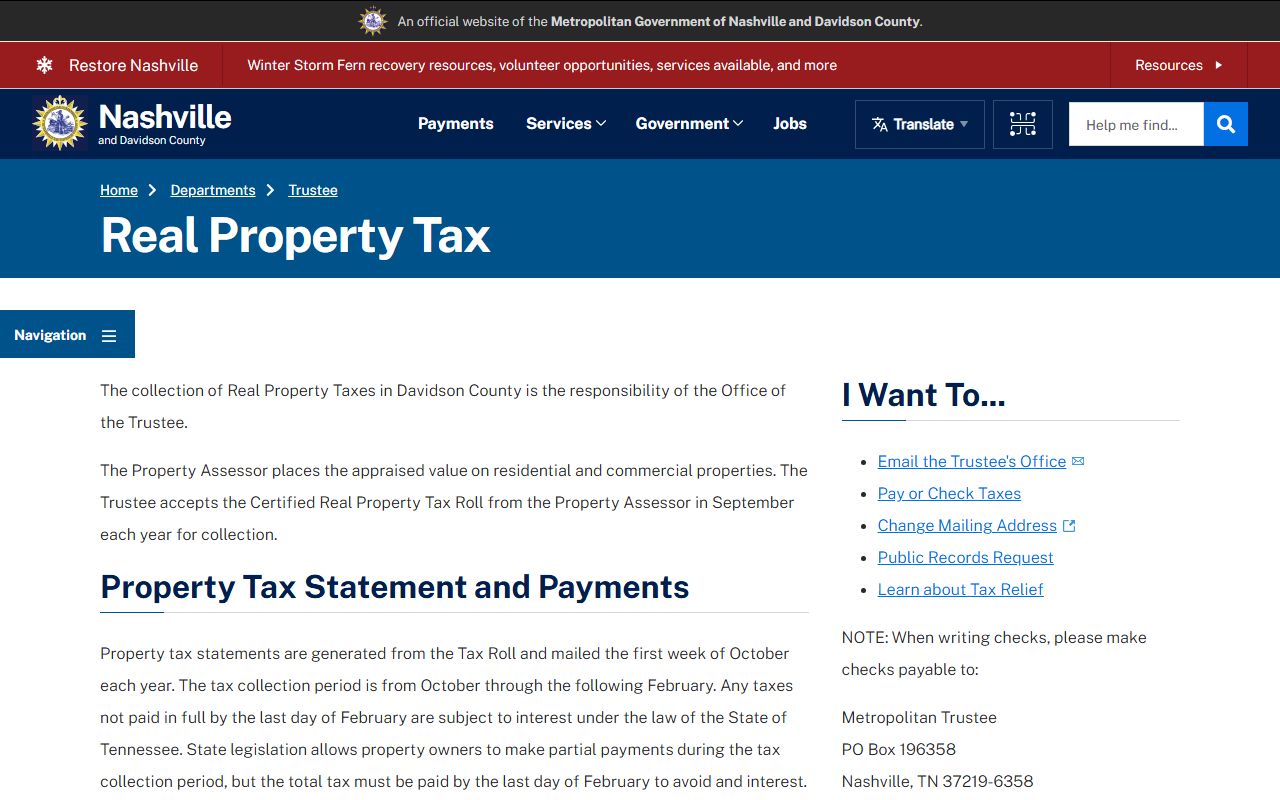 Davidson County Property Tax Records trustee tax page