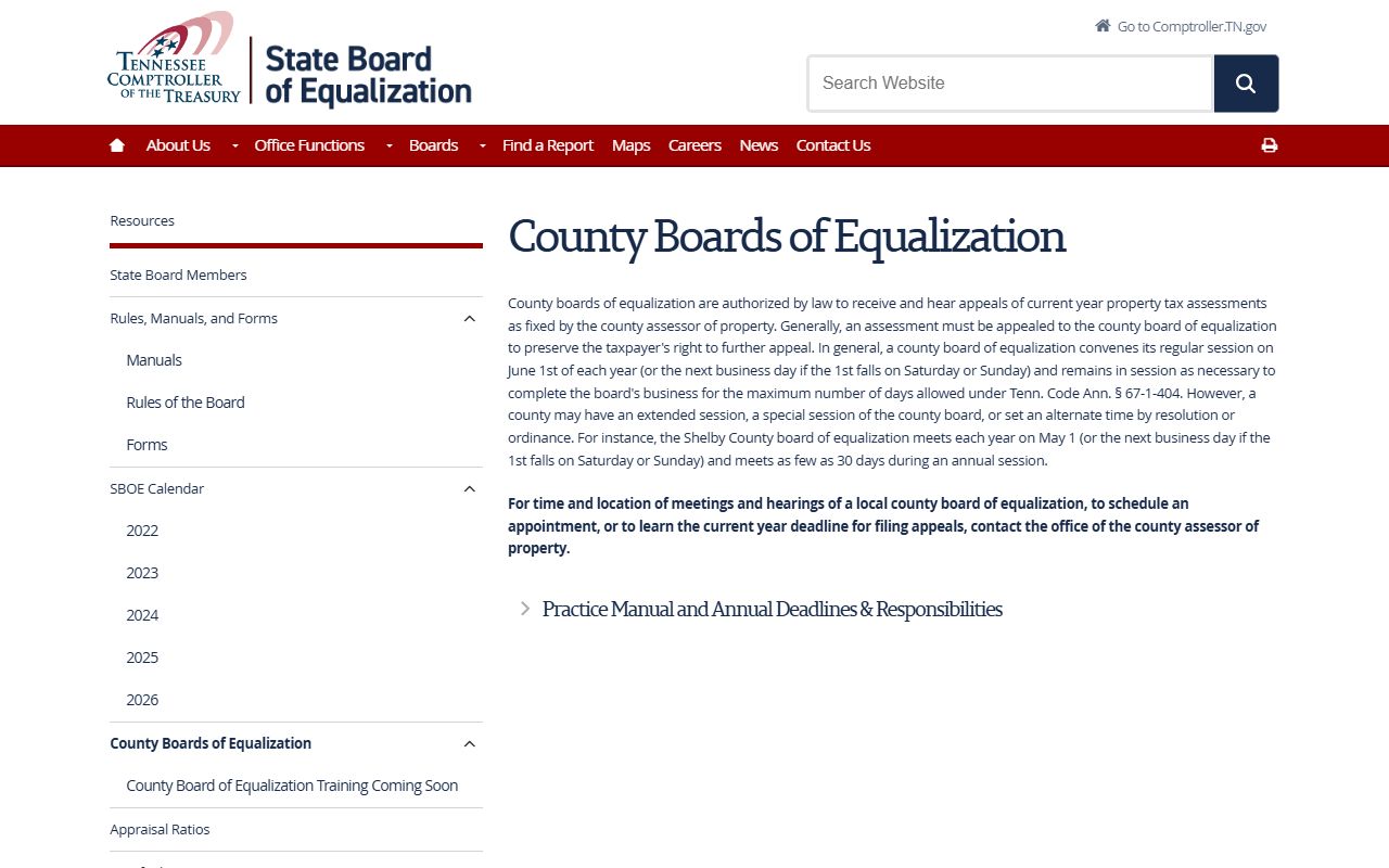 Tennessee Property Tax Records county boards of equalization guidance