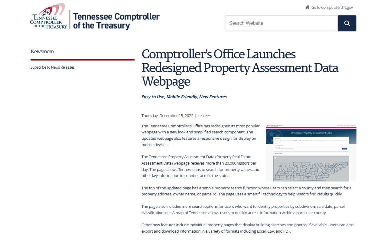 Tennessee Property Tax Records assessment data portal launch page