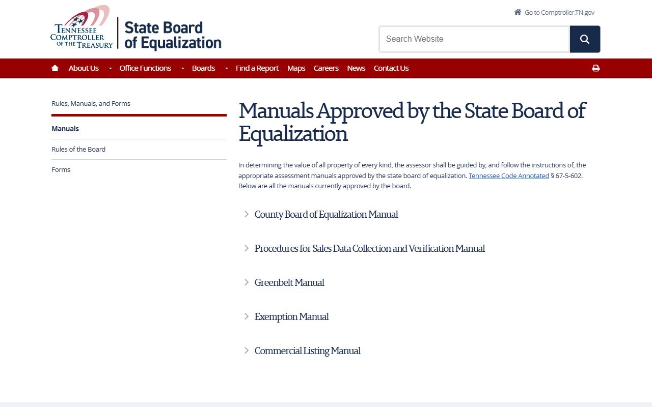 Tennessee Property Tax Records state board of equalization appeal page
