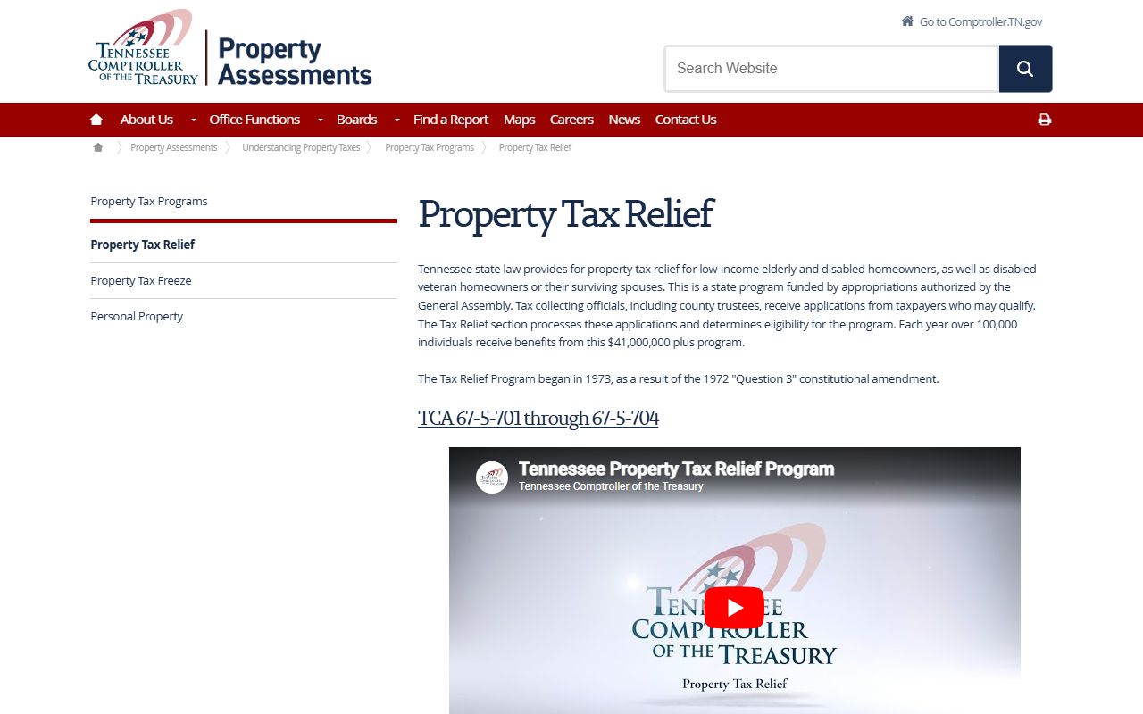 Tennessee Property Tax Records tax relief program page